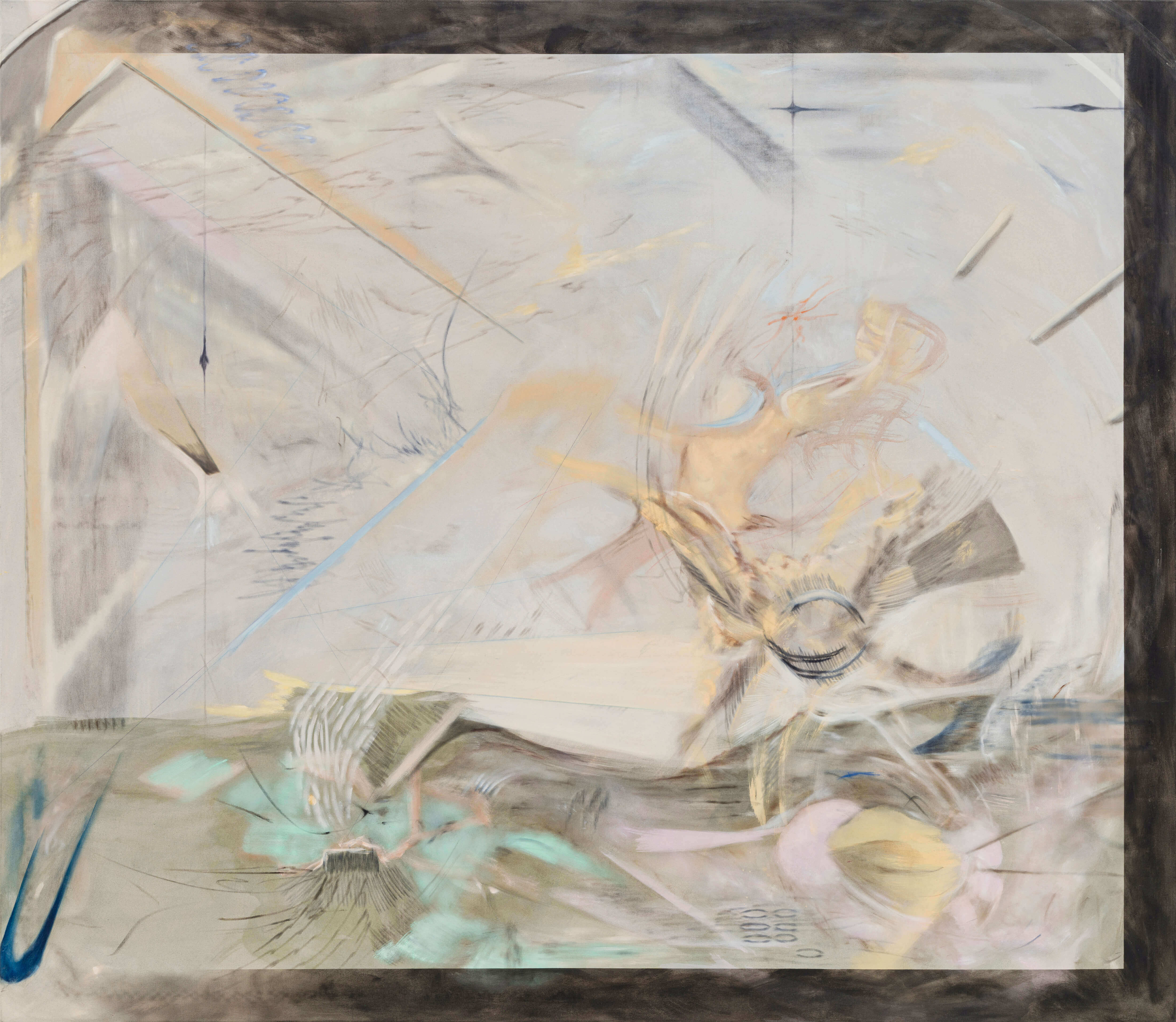 Kolja Kärtner Sainz, A Scattering (There is a thing that escapes me the whole time), 2026, oil and ink on canvas, 230 × 200 cm