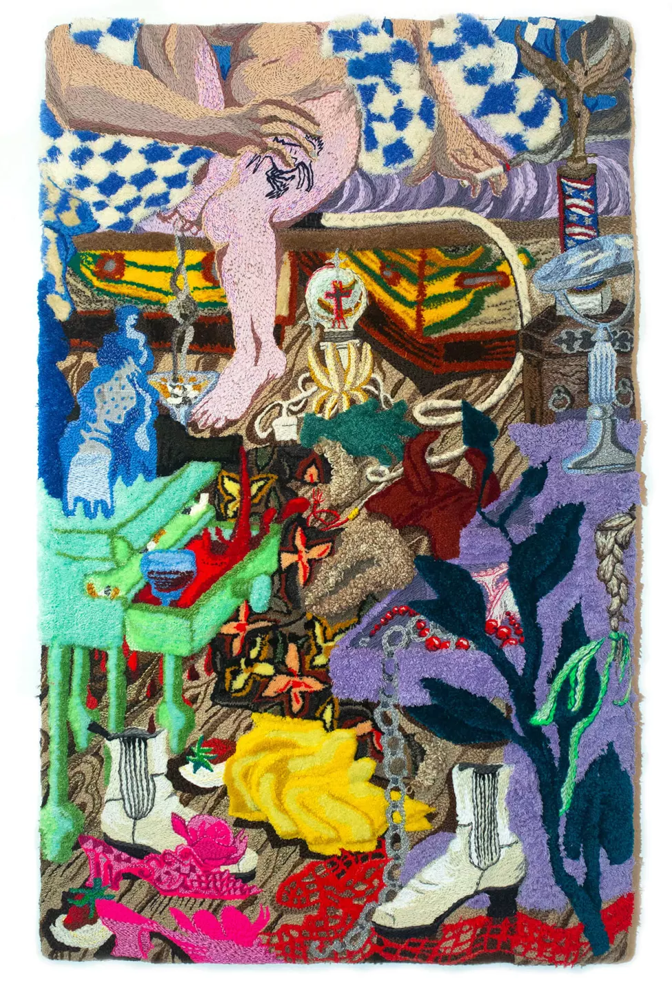 Rapture, 2023, Embroidered and tufted wool, 145 × 89 cm