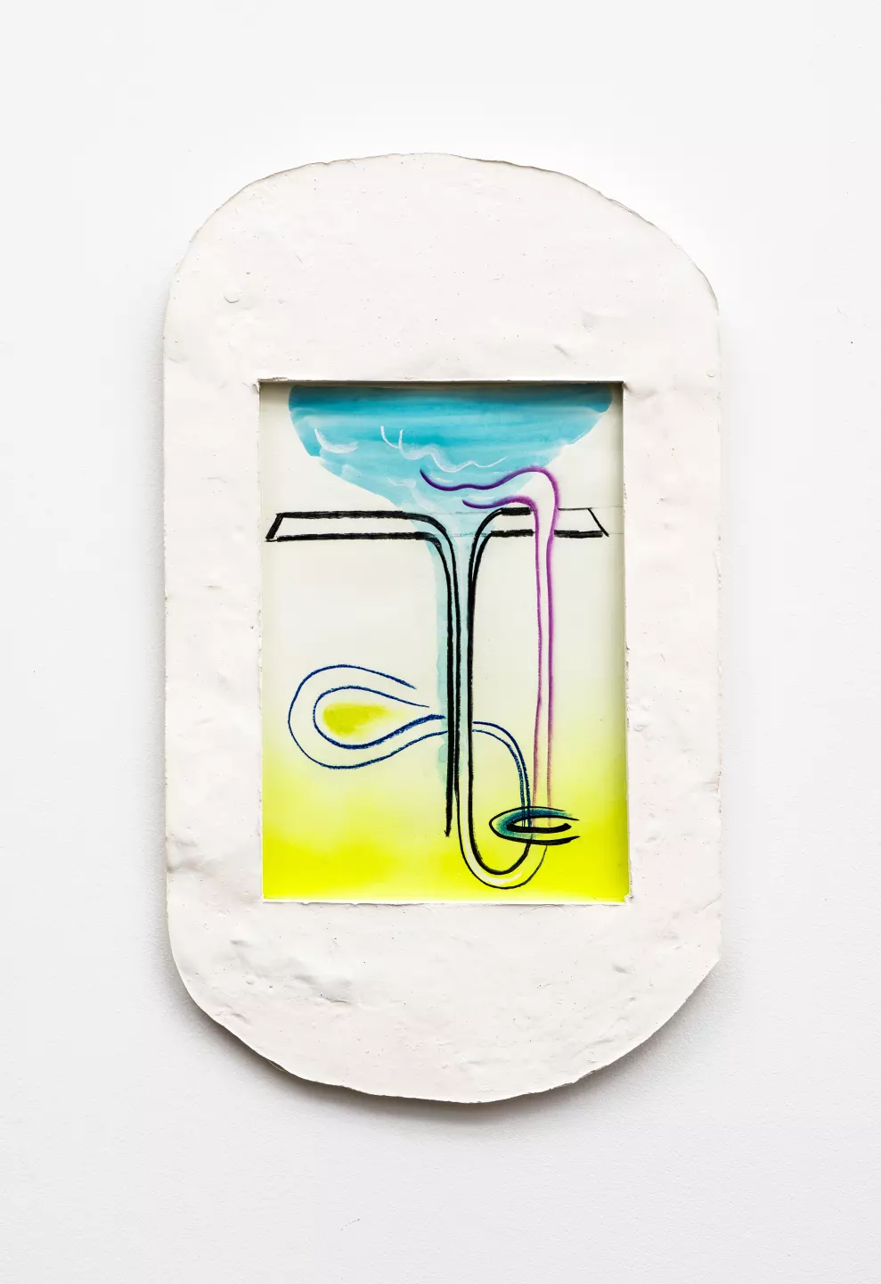 Talk with a Window, 2020, acrylic, charcoal, gouache on paper, plaster, 55 x 32 cm
