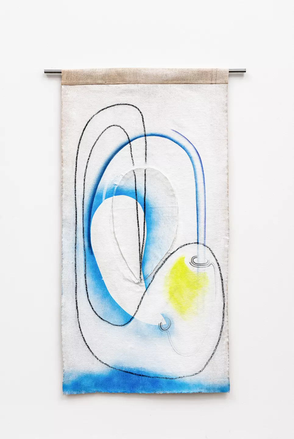 Blue Note, 2021, burlap, gesso, acrylic, charcoal, oil, 145 x 80 cm