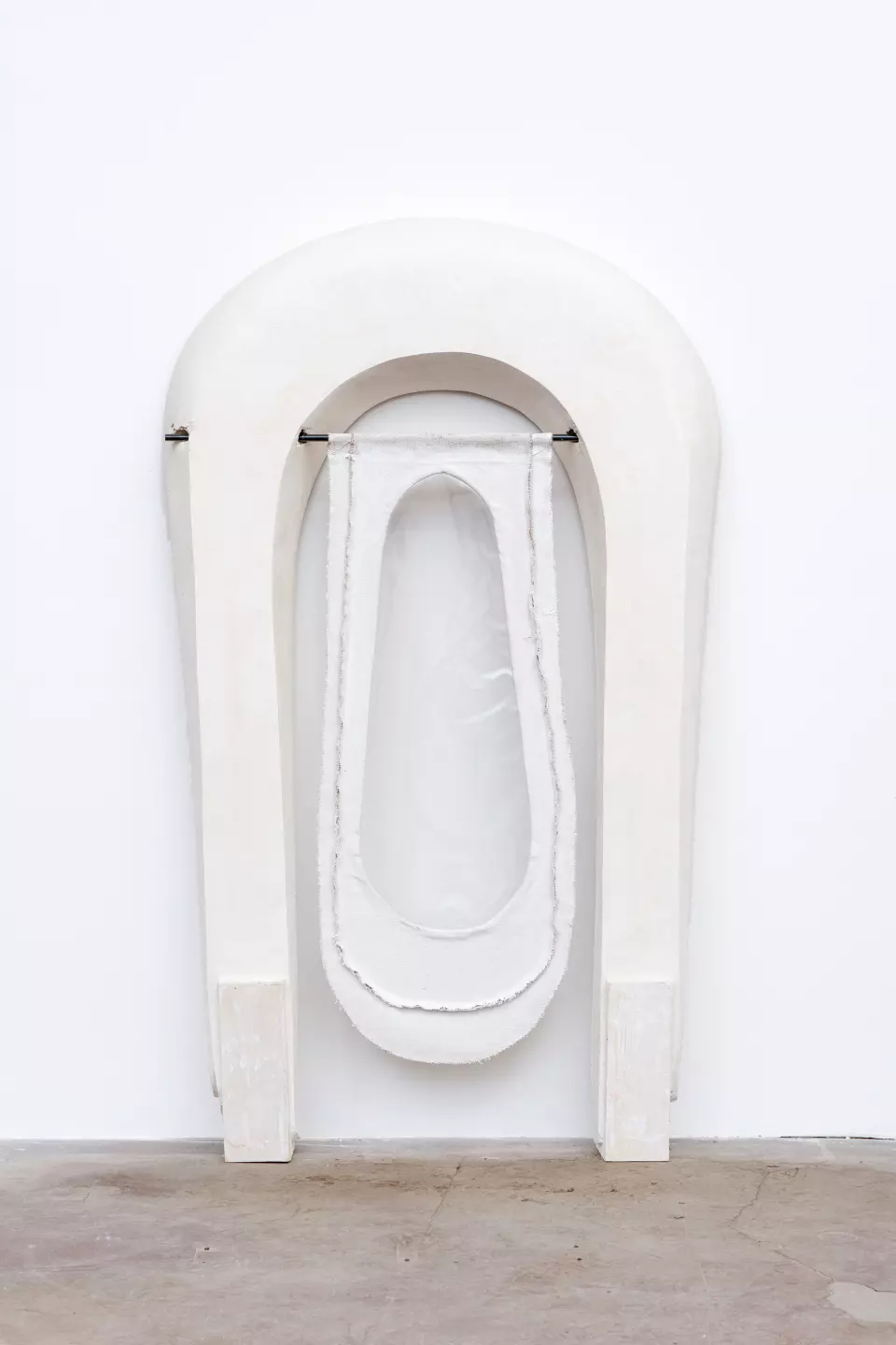 Door for a Tong as a Path, 2020, plaster, tow, wood, burlap, steel, plastic, gesso, 210 x 114 x 16 cm