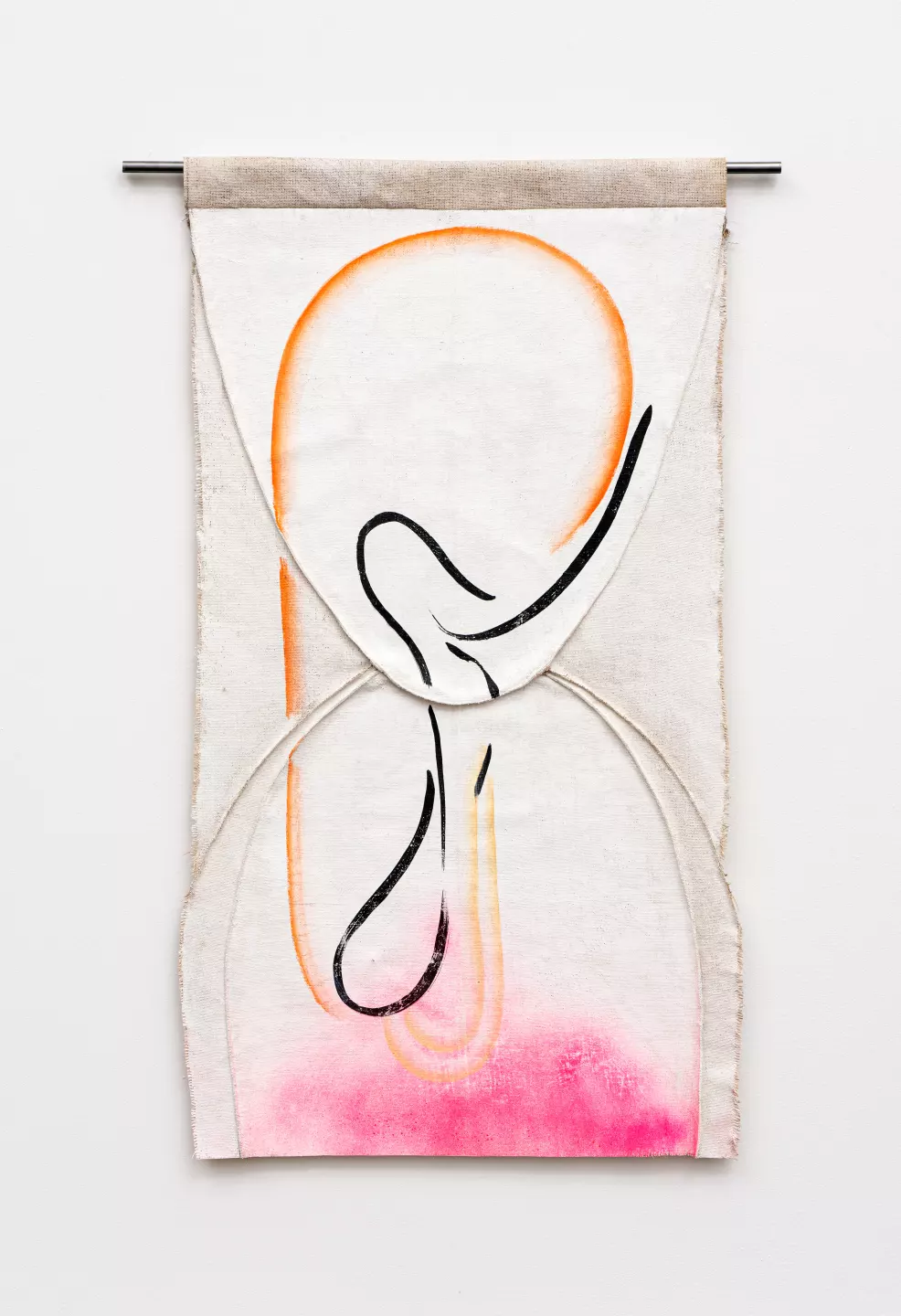 Pink Suspension, 2020, burlap, gesso, acrylic, oil, 130 x 80 cm