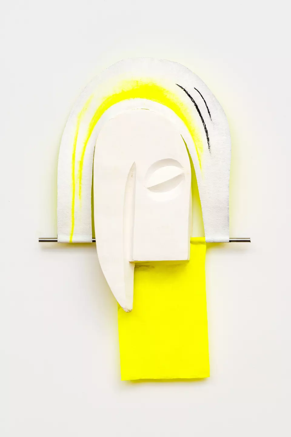 Radiant Shell, 2021, plaster, fabric, burlap, steel, gesso, acrylic, oil, charcoal, 120 x 77 x 20 cm