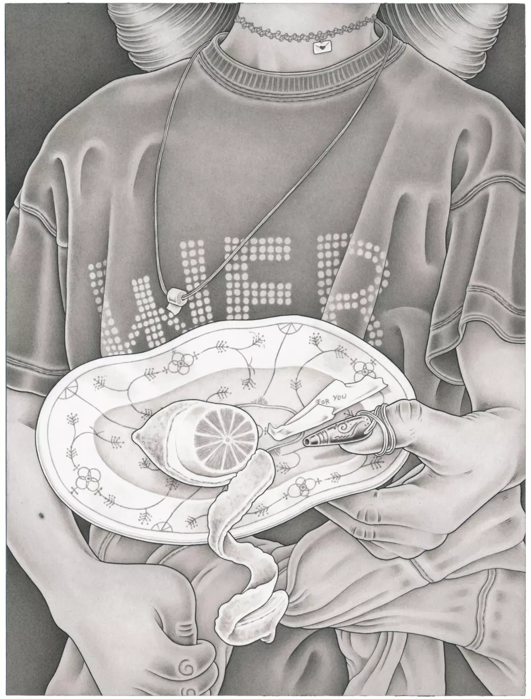 Barbara Lüdde, Alle kauen keiner isst, 2023, Ink on handmade paper, 24 × 32 cm