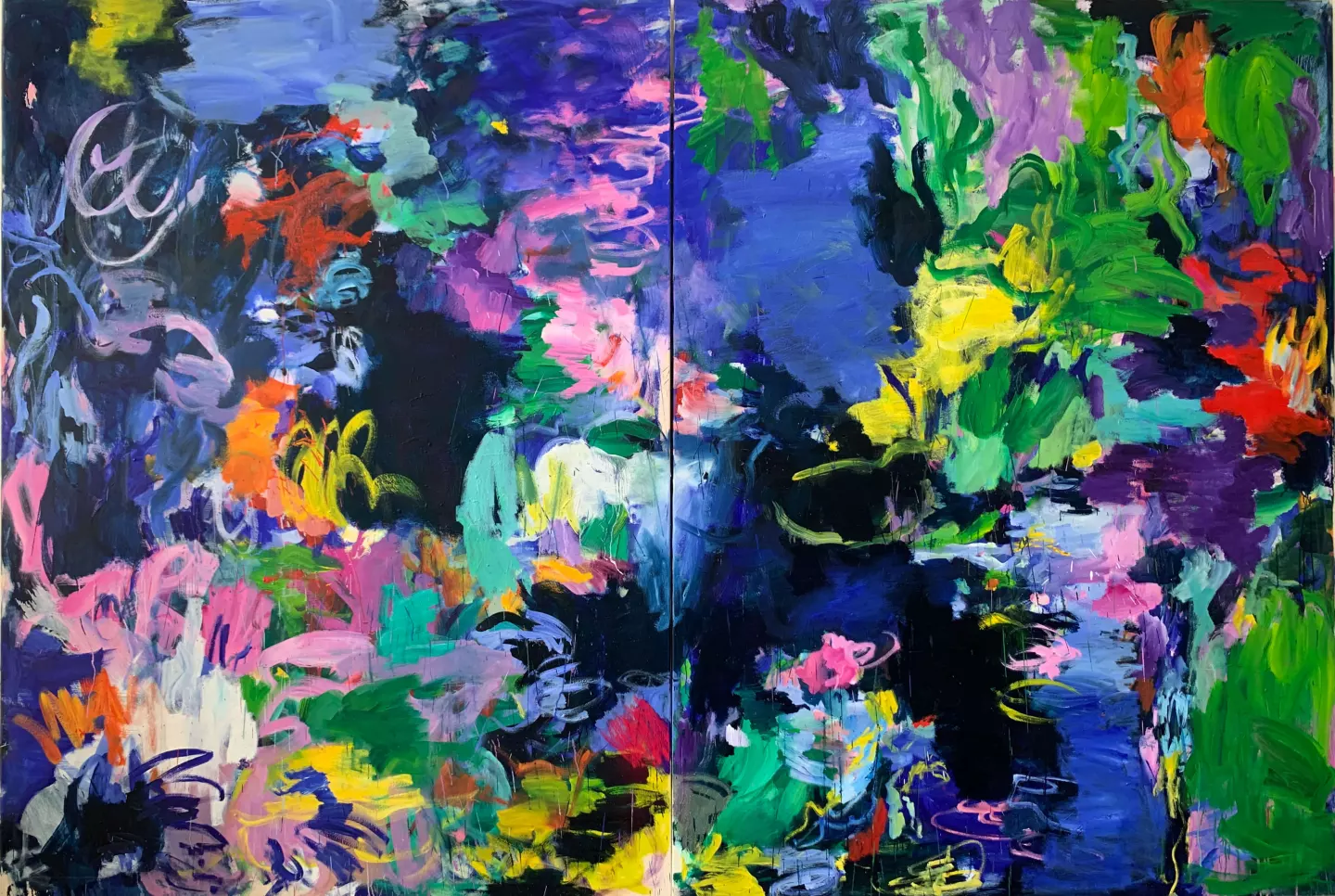 Rotary, 2023, oil and pastel chalk on canvas, 230 x 340 cm